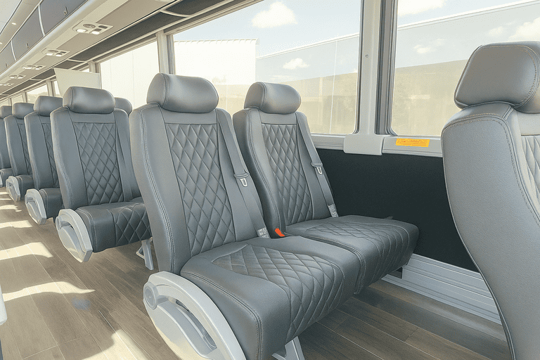 interior of Santa Ana Minibus Company charter bus